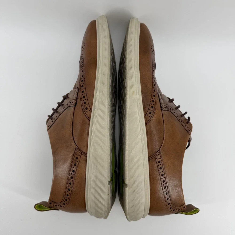 ECCO ST.1 Hybrid Lite Brown Leather Wingtip Brogue Mens Shoes 46 EU 12 US